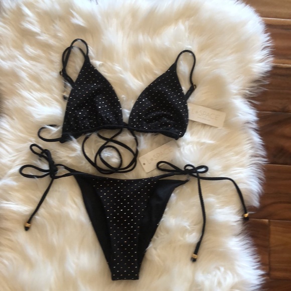 L*Space Kara Wrap Bikini Top String Triangle Lennox Tie Side Bottoms Studded - Picture 6 of 16